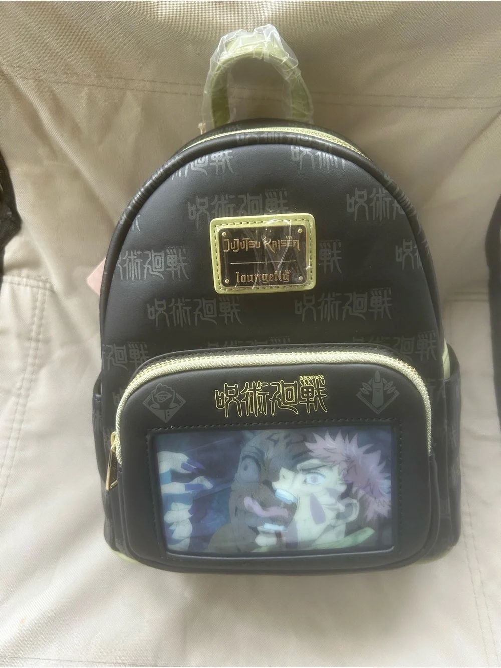 Loungefly Black and Lime Jujutsu Kaisen Mini Backpack